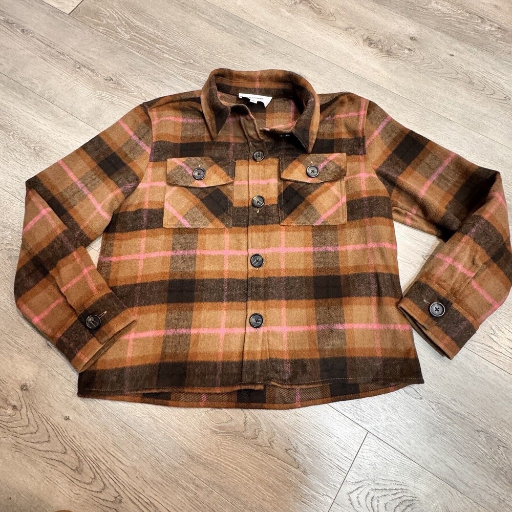 BB Dakota by Steve Madden Large L Boxy Shacket‎ Cashew Plaid Flannel